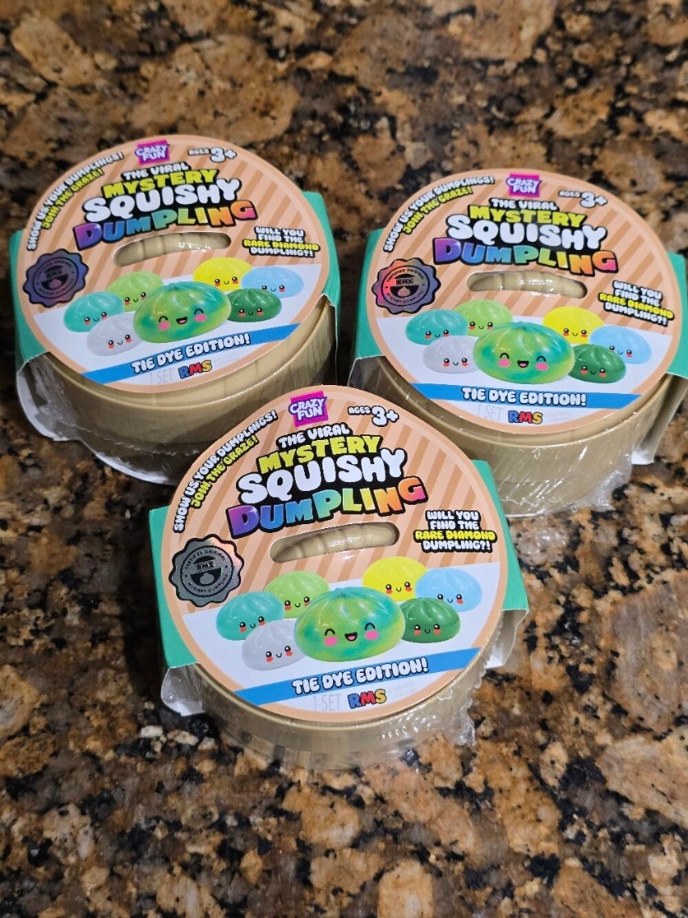 RMS Crazy Fun Viral Mystery Squishy Dumpling Tie Dye Edition LOT of 3